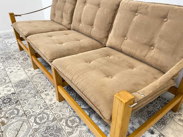 WMK Stilvolles, gemütliches und gut erhaltenes Vintage Sofa im Safari Stil mit hochwertigem gestepptem Stoffbezug # Couch 3er 3-Sitzer Sitzgarnitur Daybed Mid-Century Skandinavisches Design Retro