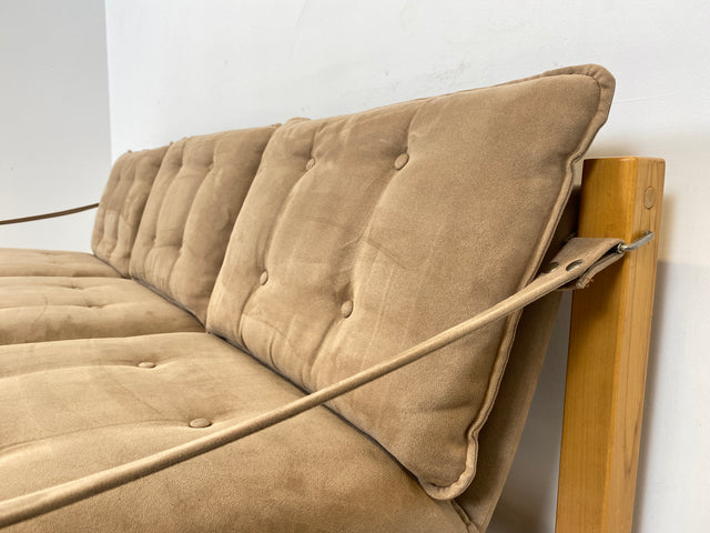 WMK Stilvolles, gemütliches und gut erhaltenes Vintage Sofa im Safari Stil mit hochwertigem gestepptem Stoffbezug # Couch 3er 3-Sitzer Sitzgarnitur Daybed Mid-Century Skandinavisches Design Retro