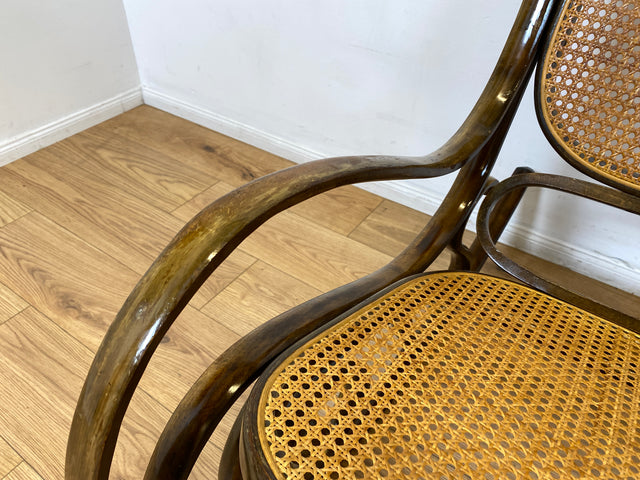 WMK I Eleganter italienischer Bugholz Schaukel Stuhl mit Wiener Geflecht von Sautto & Liberale im Thonet Stil, 1930-1960 I Sessel Fauteuil Lese Relax Rocking Chair Korb Vintage Berlin Bayern Bremen