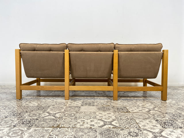 WMK Stilvolles, gemütliches und gut erhaltenes Vintage Sofa im Safari Stil mit hochwertigem gestepptem Stoffbezug # Couch 3er 3-Sitzer Sitzgarnitur Daybed Mid-Century Skandinavisches Design Retro