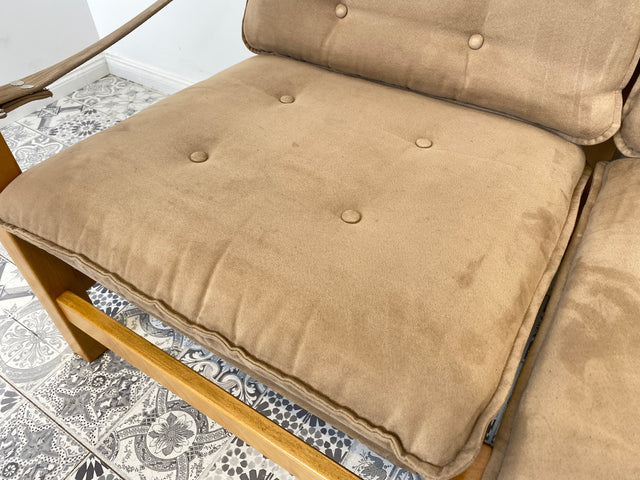 WMK Stilvolles, gemütliches und gut erhaltenes Vintage Sofa im Safari Stil mit hochwertigem gestepptem Stoffbezug # Couch 3er 3-Sitzer Sitzgarnitur Daybed Mid-Century Skandinavisches Design Retro