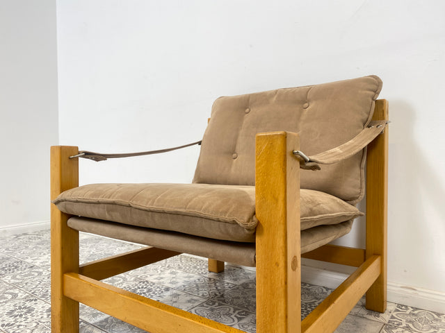 WMK 1/2 Stilvoller, gemütlicher & gut erhaltener Vintage Sessel im Safari Stil mit hochwertigem Stoffbezug # Clubsessel Lesesessel Relaxsessel Sitzgarnitur Mid-Century Skandinavisches Design Retro