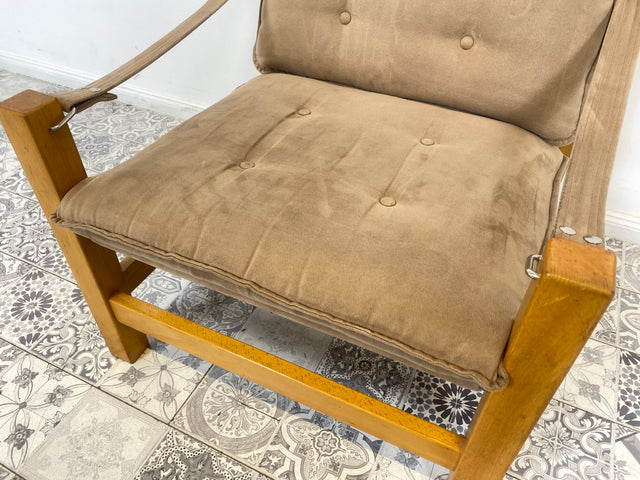 WMK 1/2 Stilvoller, gemütlicher & gut erhaltener Vintage Sessel im Safari Stil mit hochwertigem Stoffbezug # Clubsessel Lesesessel Relaxsessel Sitzgarnitur Mid-Century Skandinavisches Design Retro