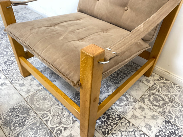 WMK 1/2 Stilvoller, gemütlicher & gut erhaltener Vintage Sessel im Safari Stil mit hochwertigem Stoffbezug # Clubsessel Lesesessel Relaxsessel Sitzgarnitur Mid-Century Skandinavisches Design Retro