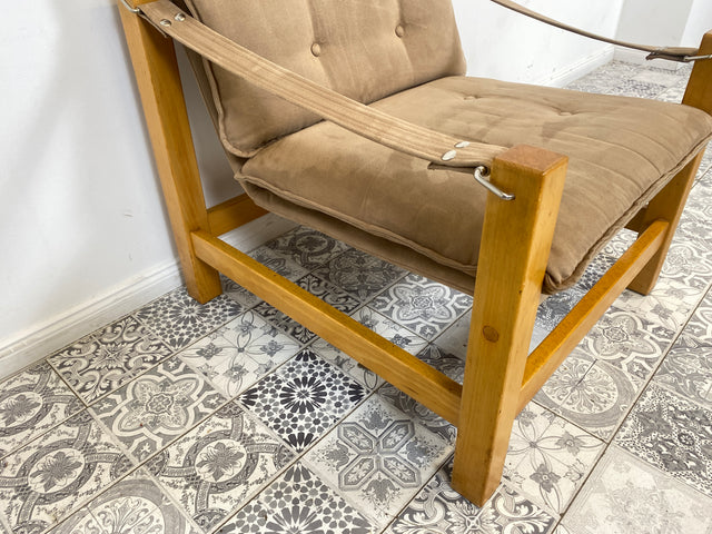 WMK 1/2 Stilvoller, gemütlicher & gut erhaltener Vintage Sessel im Safari Stil mit hochwertigem Stoffbezug # Clubsessel Lesesessel Relaxsessel Sitzgarnitur Mid-Century Skandinavisches Design Retro