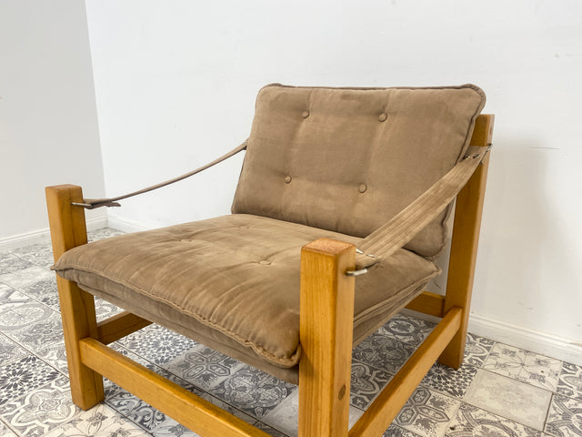 WMK 1/2 Stilvoller, gemütlicher & gut erhaltener Vintage Sessel im Safari Stil mit hochwertigem Stoffbezug # Clubsessel Lesesessel Relaxsessel Sitzgarnitur Mid-Century Skandinavisches Design Retro