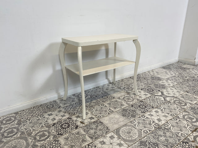 WMK Beautiful and very delicate white side table from the 60s with practical shelf # Table shelf coffee table vintage flower bench mid-century 50s # Delivery possible