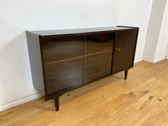 WMK Minimalistisches, gut erhaltenes & geräumiges Mid-Century Sideboard mit Schiebetüren aus Glas # Kommode Schrank Vitrinenkommode Vitrine Anrichte TV-Bank TV-Lowboard Rockabilly 50er 60er Vintage