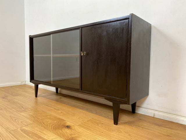 WMK Minimalistisches, gut erhaltenes & geräumiges Mid-Century Sideboard mit Schiebetüren aus Glas # Kommode Schrank Vitrinenkommode Vitrine Anrichte TV-Bank TV-Lowboard Rockabilly 50er 60er Vintage