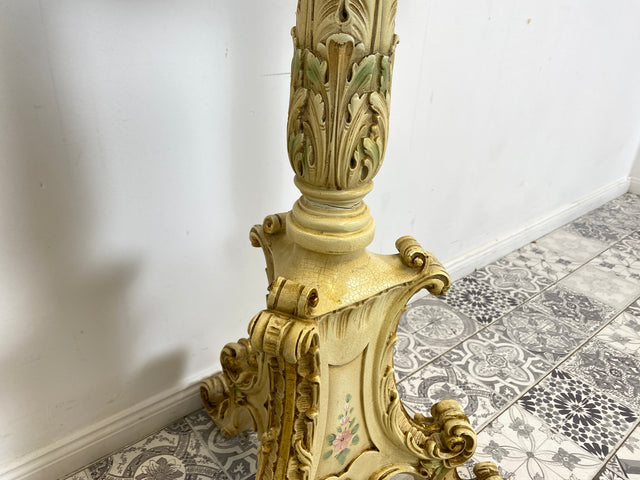 WMK Pompöser handbemalter Vintage Säulentisch im florentinischem Stil hübsch patiniert und reichverziert, mit Schublade # Beistelltisch Ablage Säule Blumenständer Barock Rokoko im Stile Casa