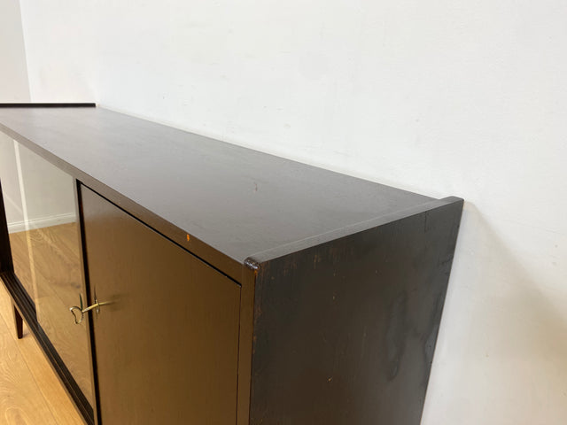 WMK Minimalistisches, gut erhaltenes & geräumiges Mid-Century Sideboard mit Schiebetüren aus Glas # Kommode Schrank Vitrinenkommode Vitrine Anrichte TV-Bank TV-Lowboard Rockabilly 50er 60er Vintage