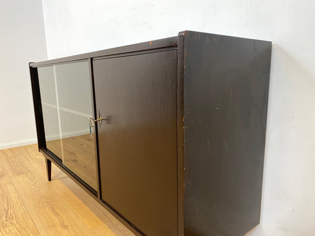 WMK Minimalistisches, gut erhaltenes & geräumiges Mid-Century Sideboard mit Schiebetüren aus Glas # Kommode Schrank Vitrinenkommode Vitrine Anrichte TV-Bank TV-Lowboard Rockabilly 50er 60er Vintage