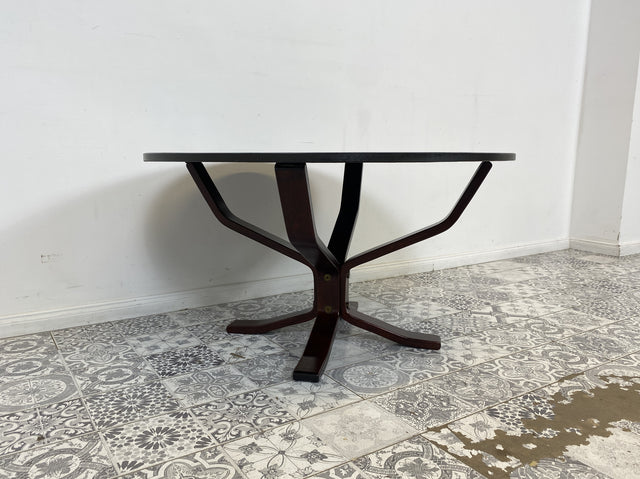 WMK Formschöner skandinavischer Designercouchtisch Falcon von Sigurd Ressel für Vatne Møbler mit seltener Tischplatte aus Schiefer # runder Couchtisch Wohnzimmertisch Coffee Table Vintage Mid-Century