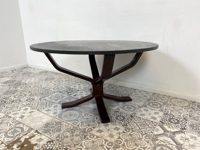 WMK Formschöner skandinavischer Designercouchtisch Falcon von Sigurd Ressel für Vatne Møbler mit seltener Tischplatte aus Schiefer # runder Couchtisch Wohnzimmertisch Coffee Table Vintage Mid-Century