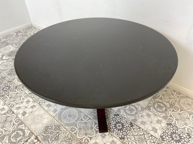 WMK Formschöner skandinavischer Designercouchtisch Falcon von Sigurd Ressel für Vatne Møbler mit seltener Tischplatte aus Schiefer # runder Couchtisch Wohnzimmertisch Coffee Table Vintage Mid-Century