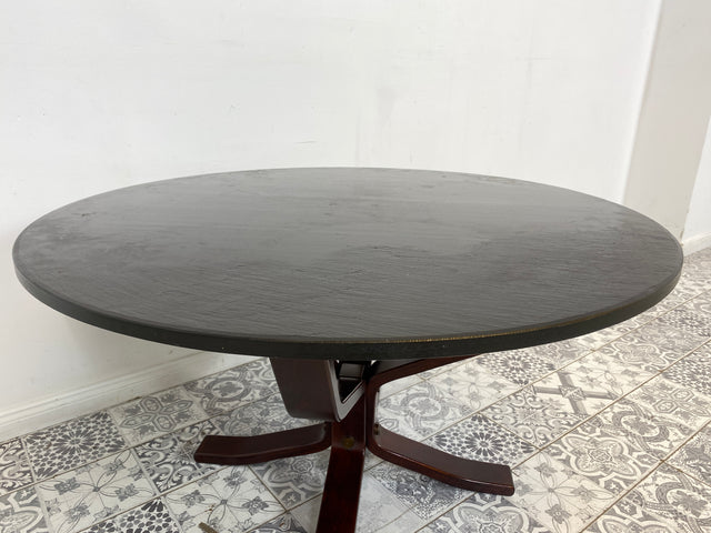 WMK Formschöner skandinavischer Designercouchtisch Falcon von Sigurd Ressel für Vatne Møbler mit seltener Tischplatte aus Schiefer # runder Couchtisch Wohnzimmertisch Coffee Table Vintage Mid-Century