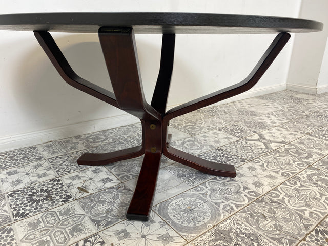 WMK Formschöner skandinavischer Designercouchtisch Falcon von Sigurd Ressel für Vatne Møbler mit seltener Tischplatte aus Schiefer # runder Couchtisch Wohnzimmertisch Coffee Table Vintage Mid-Century