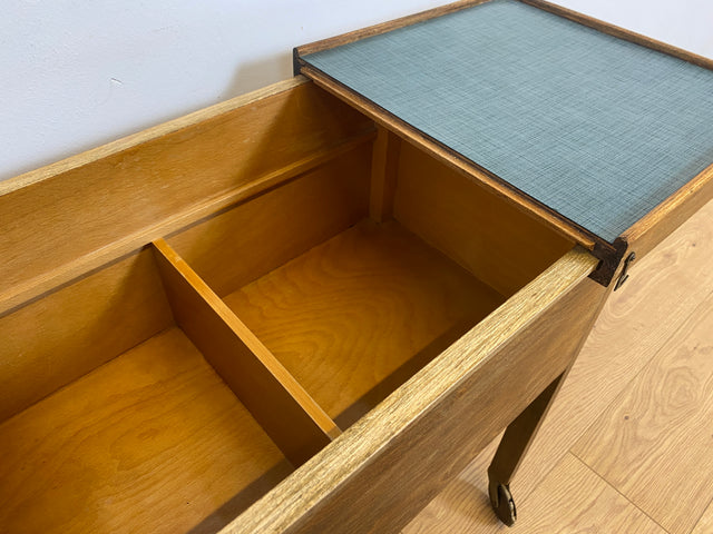 WMK Very pretty &amp; well-preserved 1930s sewing chest on wheels with easy-care Resopal surface # Chest of drawers Sewing cabinet Side table Storage jewelry box Tea trolley Bar trolley Art Deco Vintage