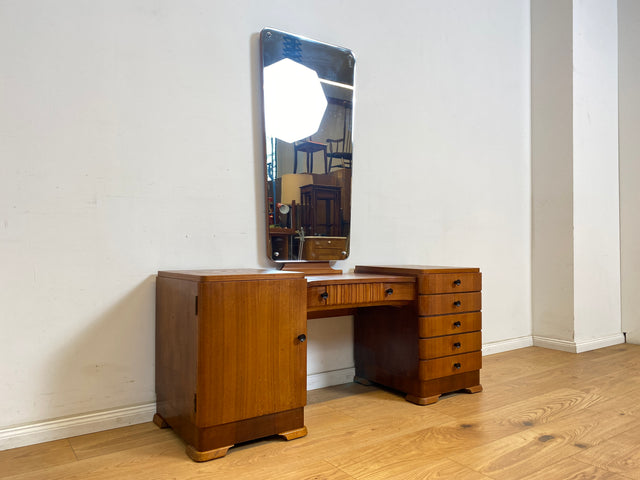 WMK Wunderschöne dänische Mid-Century Spiegelkommode aus vollem Holz mit Schubladen und Messinggriffen # Frisierkommode Schminkkommode Schminktisch Sideboard Kommode Spiegel Ganzkörperspiegel Vintage