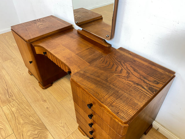 WMK Wunderschöne dänische Mid-Century Spiegelkommode aus vollem Holz mit Schubladen und Messinggriffen # Frisierkommode Schminkkommode Schminktisch Sideboard Kommode Spiegel Ganzkörperspiegel Vintage