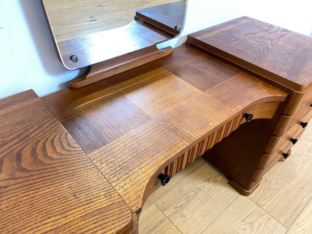 WMK Wunderschöne dänische Mid-Century Spiegelkommode aus vollem Holz mit Schubladen und Messinggriffen # Frisierkommode Schminkkommode Schminktisch Sideboard Kommode Spiegel Ganzkörperspiegel Vintage