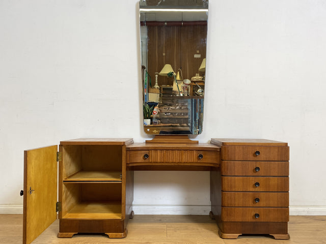 WMK Wunderschöne dänische Mid-Century Spiegelkommode aus vollem Holz mit Schubladen und Messinggriffen # Frisierkommode Schminkkommode Schminktisch Sideboard Kommode Spiegel Ganzkörperspiegel Vintage