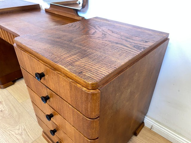 WMK Wunderschöne dänische Mid-Century Spiegelkommode aus vollem Holz mit Schubladen und Messinggriffen # Frisierkommode Schminkkommode Schminktisch Sideboard Kommode Spiegel Ganzkörperspiegel Vintage