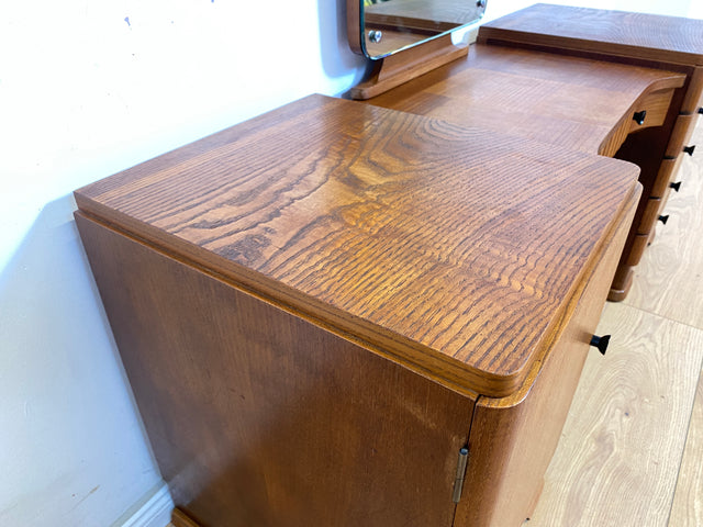 WMK Wunderschöne dänische Mid-Century Spiegelkommode aus vollem Holz mit Schubladen und Messinggriffen # Frisierkommode Schminkkommode Schminktisch Sideboard Kommode Spiegel Ganzkörperspiegel Vintage