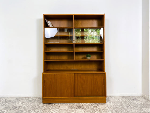 WMK Hochwertiges & sehr gut erhaltenes skandinavisches Designerregal von Poul Hundevad , Massivholz in Teak # Vitrine Bücherschrank Bücherregal Sideboard Danish Design Mid-Century Vintage Teakholz