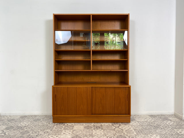 WMK Hochwertiges & sehr gut erhaltenes skandinavisches Designerregal von Poul Hundevad , Massivholz in Teak # Vitrine Bücherschrank Bücherregal Sideboard Danish Design Mid-Century Vintage Teakholz