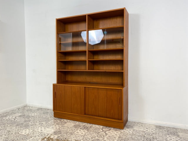 WMK Hochwertiges & sehr gut erhaltenes skandinavisches Designerregal von Poul Hundevad , Massivholz in Teak # Vitrine Bücherschrank Bücherregal Sideboard Danish Design Mid-Century Vintage Teakholz