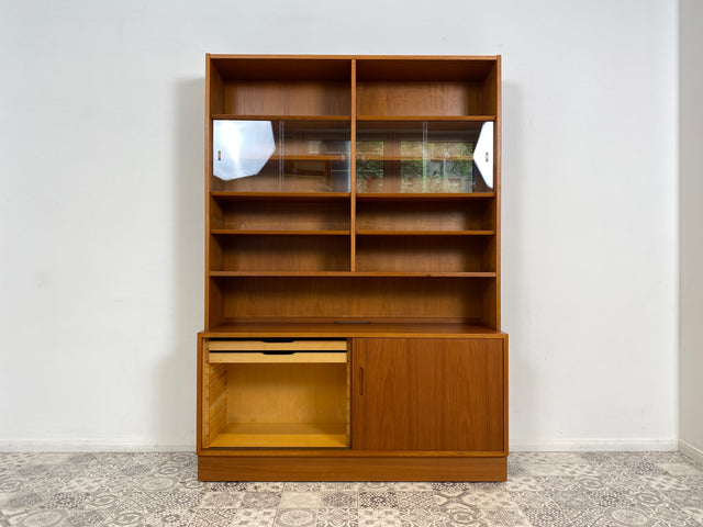 WMK Hochwertiges & sehr gut erhaltenes skandinavisches Designerregal von Poul Hundevad , Massivholz in Teak # Vitrine Bücherschrank Bücherregal Sideboard Danish Design Mid-Century Vintage Teakholz