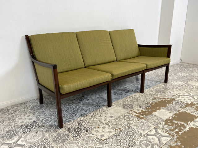 WMK Stilvolles & gut erhaltenes skandinavisches Designersofa von Ole Wanscher für Poul Jeppesen Møbelfabrik mit eldem Mahagoni Rahmen # 3er Sofa Couch Sitzgarnitur Mid-Century Danish Design Vintage