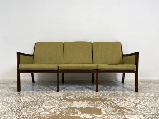 WMK Stilvolles & gut erhaltenes skandinavisches Designersofa von Ole Wanscher für Poul Jeppesen Møbelfabrik mit eldem Mahagoni Rahmen # 3er Sofa Couch Sitzgarnitur Mid-Century Danish Design Vintage