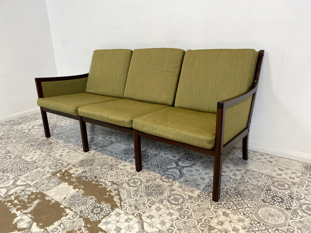 WMK Stilvolles & gut erhaltenes skandinavisches Designersofa von Ole Wanscher für Poul Jeppesen Møbelfabrik mit eldem Mahagoni Rahmen # 3er Sofa Couch Sitzgarnitur Mid-Century Danish Design Vintage