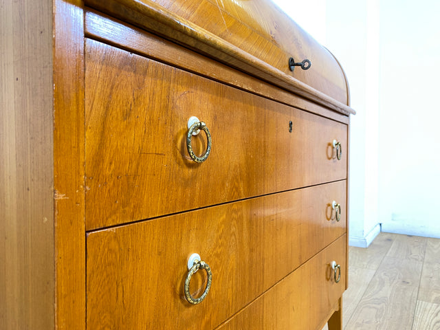 Formschöner skandinavischer Mid-Century Sekretär mit ausziehbarer Schreibfläche und Schubladen I Vollholz I Schreibschrank Schreibkommode Schreibtisch Kommode 60er Vintage I