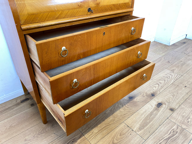 Formschöner skandinavischer Mid-Century Sekretär mit ausziehbarer Schreibfläche und Schubladen I Vollholz I Schreibschrank Schreibkommode Schreibtisch Kommode 60er Vintage I