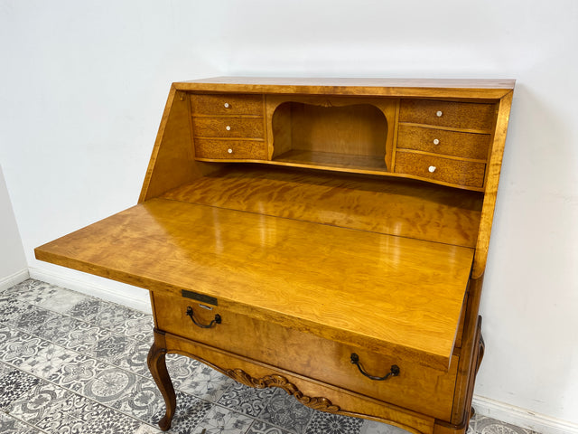 WMK Besonders schöner & gut erhaltener Mid-Century Sekretär aus vollem Holz mit hübschen Messinggriffen # Schreibschrank Schreibtisch Kommode Schubladenkommode Wäschekommode Vintage Chippendale Lady