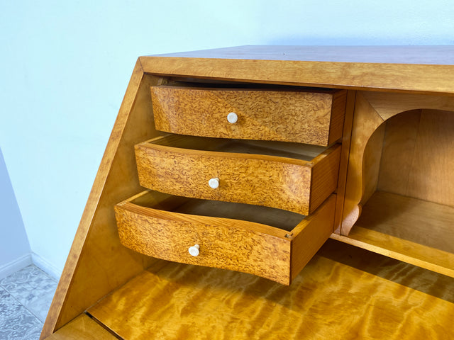 WMK Besonders schöner & gut erhaltener Mid-Century Sekretär aus vollem Holz mit hübschen Messinggriffen # Schreibschrank Schreibtisch Kommode Schubladenkommode Wäschekommode Vintage Chippendale Lady