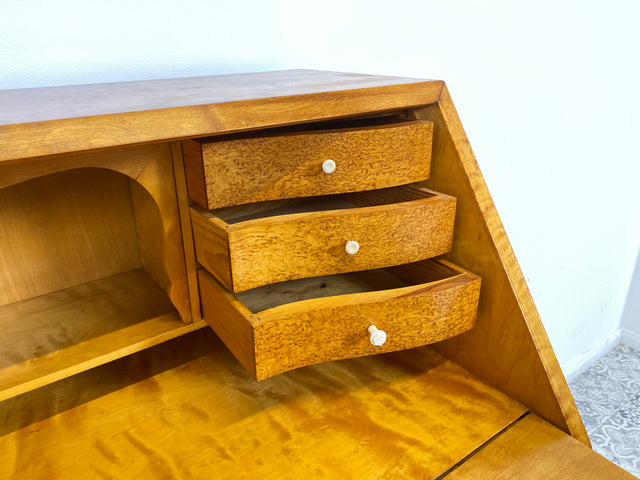 WMK Besonders schöner & gut erhaltener Mid-Century Sekretär aus vollem Holz mit hübschen Messinggriffen # Schreibschrank Schreibtisch Kommode Schubladenkommode Wäschekommode Vintage Chippendale Lady