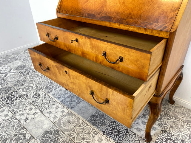 WMK Besonders schöner & gut erhaltener Mid-Century Sekretär aus vollem Holz mit hübschen Messinggriffen # Schreibschrank Schreibtisch Kommode Schubladenkommode Wäschekommode Vintage Chippendale Lady