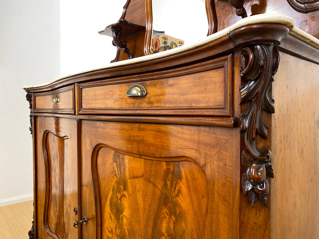 WMK Beautiful antique mirror sideboard made of solid wood with marble top (damaged), around 1850 # Half cabinet sideboard marble chest of drawers cabinet mirror cabinet chest of drawers buffet buffet Biedermeier Vintage