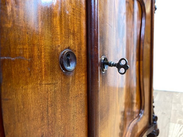 WMK Wunderschöne antike Spiegelanrichte aus vollem Holz mit Marmor Auflage (beschädigt), um 1850 # Halbschrank Anrichte Marmorkommode Schrank Spiegelschrank Kommode Büfett Buffet Biedermeier Vintage