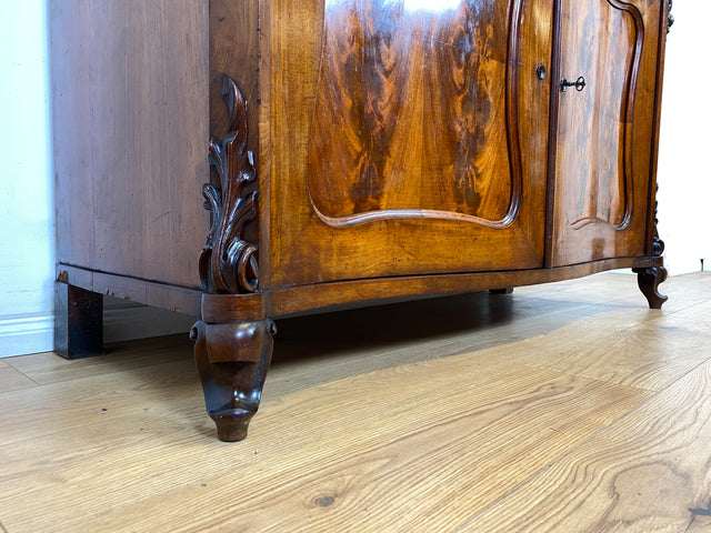 WMK Wunderschöne antike Spiegelanrichte aus vollem Holz mit Marmor Auflage (beschädigt), um 1850 # Halbschrank Anrichte Marmorkommode Schrank Spiegelschrank Kommode Büfett Buffet Biedermeier Vintage