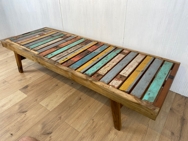 Boatwood by WMK # Sehr schöne & hochwertige Liege aus altem Bootsholz, ein handgefertigtes Unikat aus massivem Teakholz #  Sonnenliege Holzliege Daybed Bank Gartenmöbel Upcycling Teak Loft Industrial