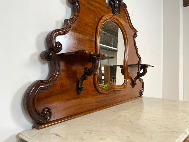 WMK Wunderschöne antike Spiegelanrichte aus vollem Holz mit Marmor Auflage (beschädigt), um 1850 # Halbschrank Anrichte Marmorkommode Schrank Spiegelschrank Kommode Büfett Buffet Biedermeier Vintage