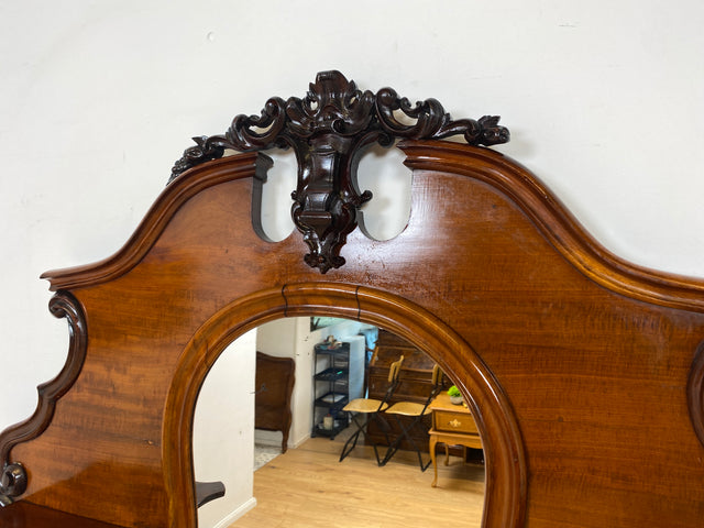 WMK Wunderschöne antike Spiegelanrichte aus vollem Holz mit Marmor Auflage (beschädigt), um 1850 # Halbschrank Anrichte Marmorkommode Schrank Spiegelschrank Kommode Büfett Buffet Biedermeier Vintage