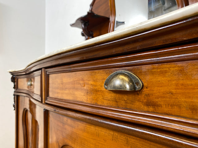 WMK Beautiful antique mirror sideboard made of solid wood with marble top (damaged), around 1850 # Half cabinet sideboard marble chest of drawers cabinet mirror cabinet chest of drawers buffet buffet Biedermeier Vintage