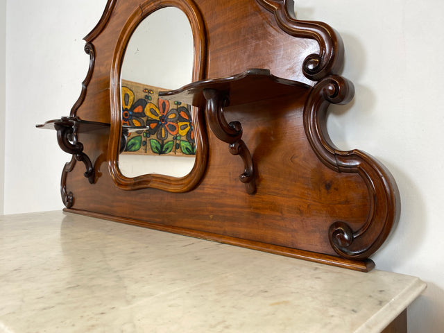 WMK Beautiful antique mirror sideboard made of solid wood with marble top (damaged), around 1850 # Half cabinet sideboard marble chest of drawers cabinet mirror cabinet chest of drawers buffet buffet Biedermeier Vintage