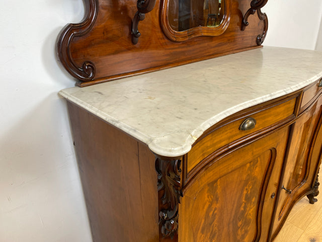 WMK Beautiful antique mirror sideboard made of solid wood with marble top (damaged), around 1850 # Half cabinet sideboard marble chest of drawers cabinet mirror cabinet chest of drawers buffet buffet Biedermeier Vintage